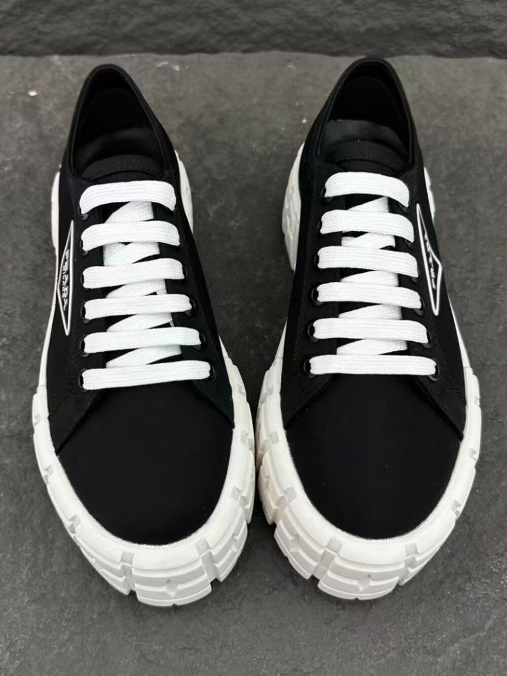 Prada Canvas Triangular‑Logo Chunky Platform Casual Sneakers